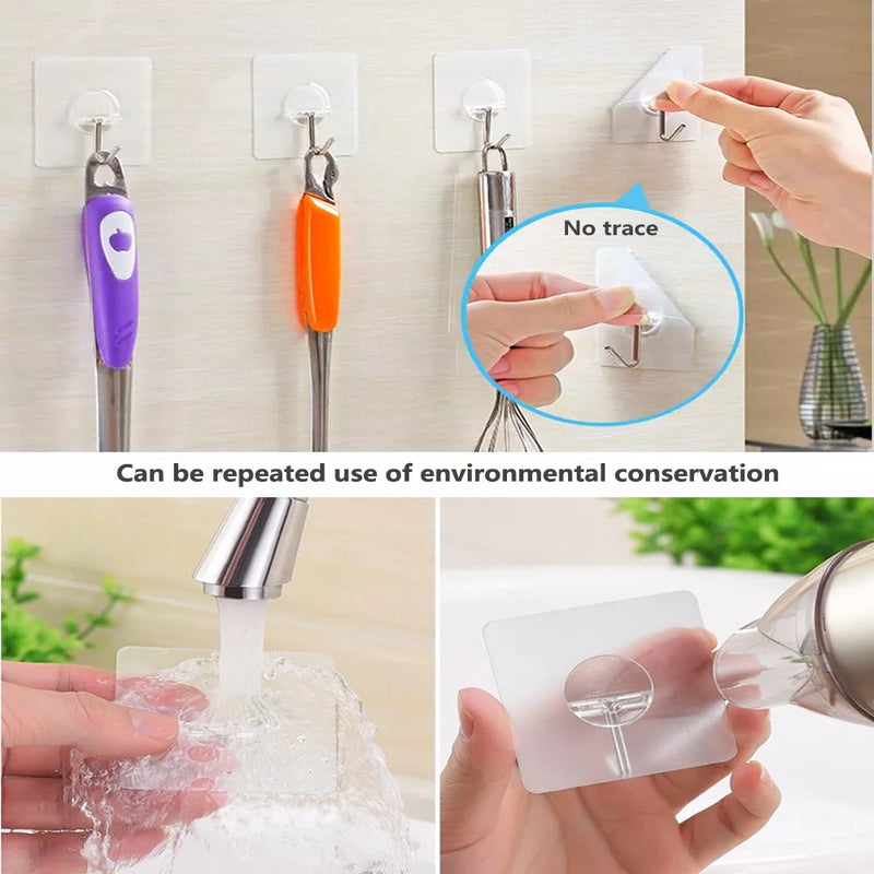JINSHUNFA Wall Hooks 13lb(Max) Transparent Reusable Seamless Hooks,Waterproof and Oilproof,Bathroom Kitchen Heavy Duty Self Adhesive Hooks,8 Pack 8 Hooks - BeesActive Australia