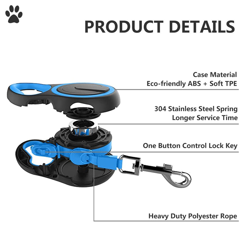 Dual Retractable Dog Leash for Walking 2 Small-Large Dogs up to 44lbs / 20 kg,Double Headed 16 ft Extendable Dog Leash with Poop Bags--Non Slip Grip, 360 Tangle-Free,One Button Break & Lock Blue Medium - BeesActive Australia