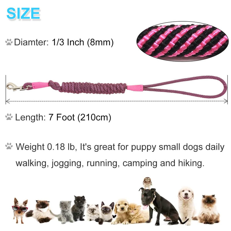 Boswany Small Dog Leash 7FT, Lightweight Nylon Rope Leash for Puppy Pets, Cats, Small Animals Medium Dogs Walking 7 FT Pink - BeesActive Australia