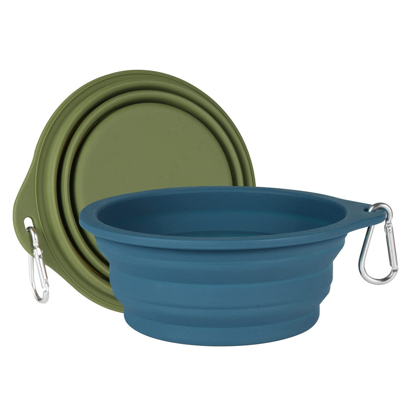 SLSON 2Pack Dog Bowl Pet Collapsible Bowls,Integrated Molding Travel Bowl No Plastic Rim Pet Feeding Bowls for Walking Traveling Outdoors,600ML Navy Blue+Dark Green - BeesActive Australia