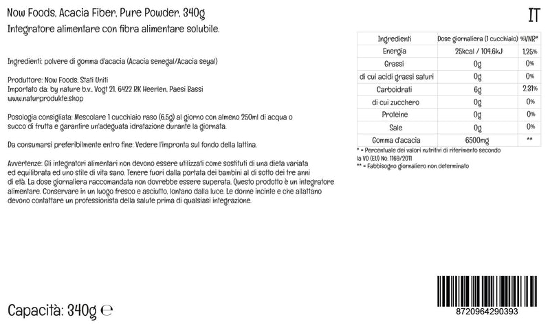 Now Foods, Acacia Fiber, Natural Dietary Fiber, 240g Vegan Powder, Lab-Tested, Soy Free, Gluten Free, Vegetarian, Non-GMO - BeesActive Australia