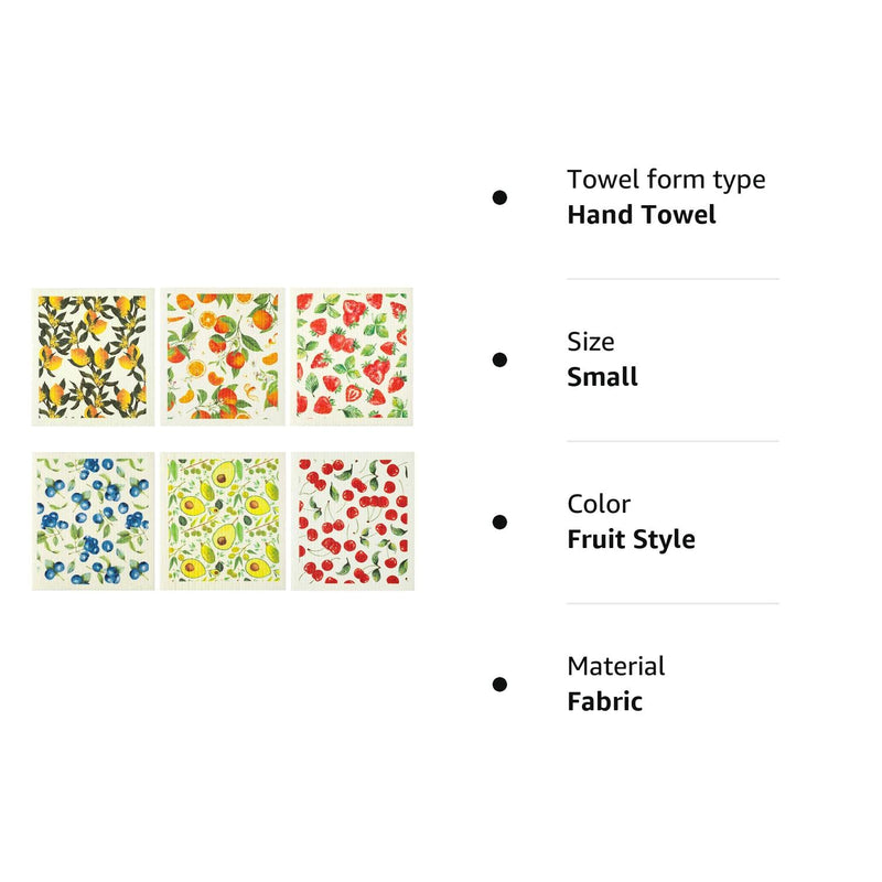 Patelai 6 Pieces Swedish Kitchen Dish Towels Kitchen Cloths Reusable Sponge Cleaning Cloths Absorbent Dish Cloth No Odor Hand Towel Quick Drying Washable Cleaning Wipes (Fruit Style) Fruit Style - BeesActive Australia
