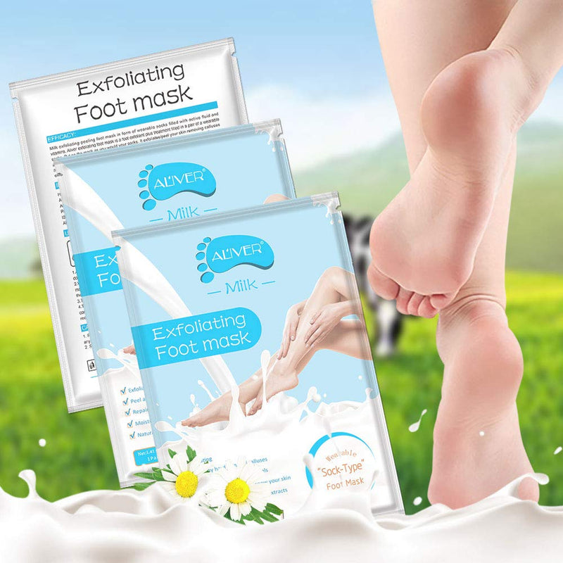 Exfoliating Foot Mask-3 Pack, Milk Foot Peel Mask for Dead Skin, Callus and Cracked Heels, Foot Booties Remove Dry Skin Cells, Makes Feet Soft and Smooth, Nature Peeling Treatment for Men and Women - BeesActive Australia