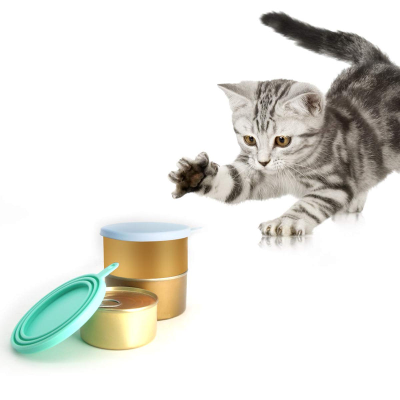 SLSON 2 Pack Pet Food Can Cover Universal Silicone Cat Dog Food Can Lids 1 Fit 3 Standard Size Can Tops with 2 Spoons,Light Blue and Green - BeesActive Australia