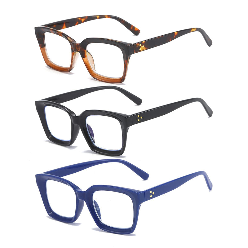 MMOWW 3-Pack Oversized Reading Glasses for Women - Anti Blue Light Glasses with Square Frame +2.0 Black+blue+leopard 2.0 x - BeesActive Australia