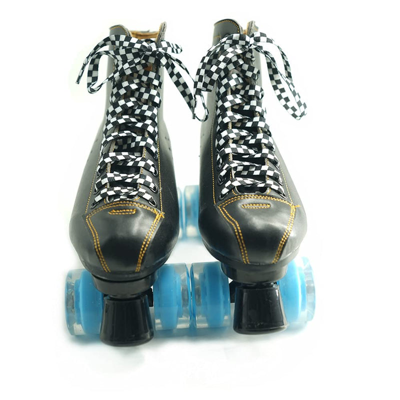 DECKER Flat Wide 10mm Shoelaces 2 Pairs Black White Checkered Lace for Roller Skates Hockey Skates Boots and Regular Shoes Checkered Black White 45"(114 cm) - BeesActive Australia