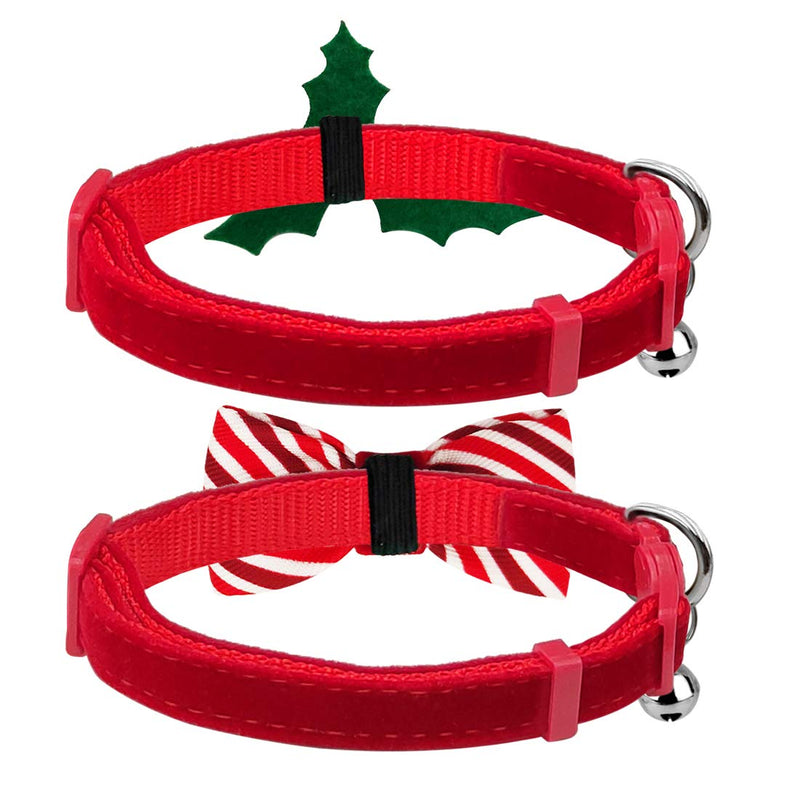 azuza 2 Pack Plaid Pattern Cat Collar Breakaway with Bell and Removable Bowtie Cat Collar Adjustable Cat and Kitten Collars Cat(Neck:8"-12") Holly and Bowtie - BeesActive Australia