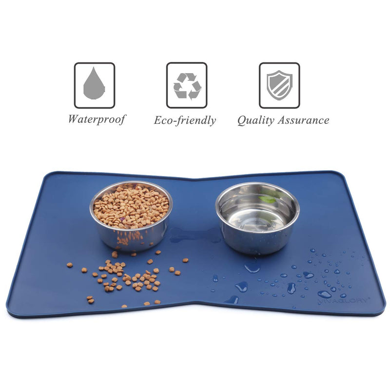Vivaglory Pet Food Mat 24" L x 16" W or 19" L x 12" W, Waterproof & Anti-Slip Dog Food Bowl Mats with Raised Edge, Anti-Messy Bowknot-Shape & Whale-Shape Placemat for Dogs Cats 24"x16"(Bowknot-shape) Navy Blue - BeesActive Australia