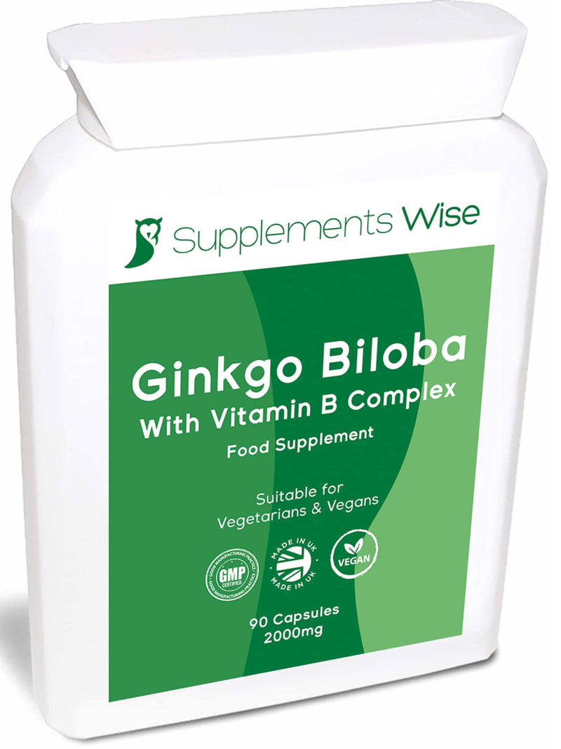 Ginkgo Biloba Capsules 90 x 2000mg - Dizziness and Vertigo Treatment - Focus Tablets, Concentration Pills for Brain, Memory - Blood Circulation -Ginkgo Biloba Herbal Supplements with Vitamin B Complex - BeesActive Australia