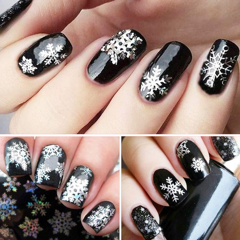 Winter Snowflake Nail Foil Transfers Stickers 10 Sheets Laser Flash Snowflake Snowmen Santa Christmas Tree Elk Nail Art Sticker Decals for New Year Party Supplies Manicure Tips Wraps Decoration - BeesActive Australia