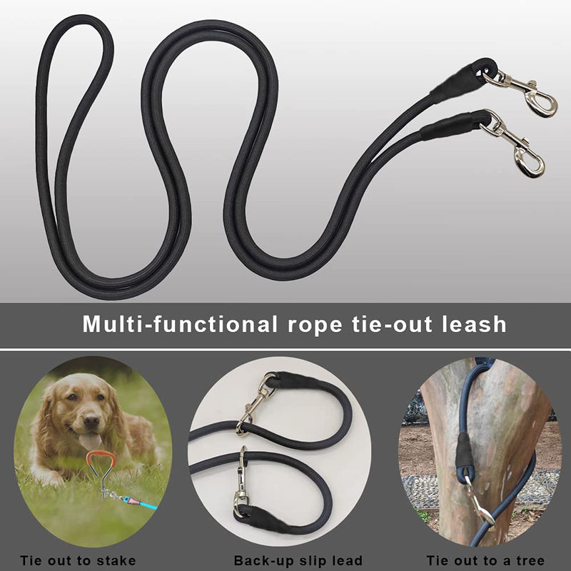 SEPXUFORE Tie Out Rope Dog Leash, 8-10-13-15-20-25-30-35-40-45-50FT Heavy Duty Nylon Check Cord for Medium Large Dogs Indoor/ Outdoor Playing Camping Backyard 3/8" x 25ft black - BeesActive Australia