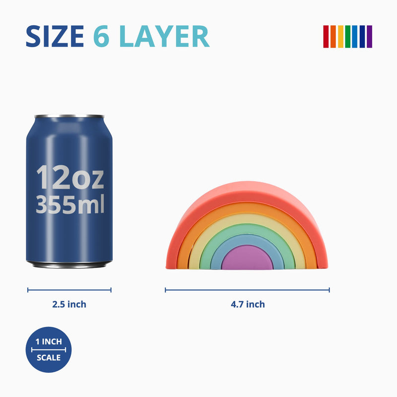 BLUE GINKGO Silicone Rainbow Stacker - Montessori Rainbow Nesting Puzzle | Kids and Toddler Stacking Toy | Stacking Rainbow Puzzle, Sensory Rainbow Toys - 6 Layers (Matte 6 Layer - BeesActive Australia