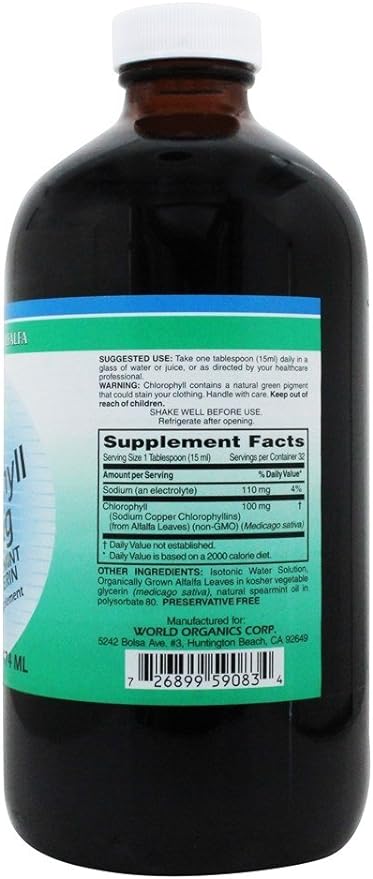 World Organic - Liquid Chlorophyll with Spearmint and Glycerin 100 mg. - 16 oz. by World Organics - BeesActive Australia