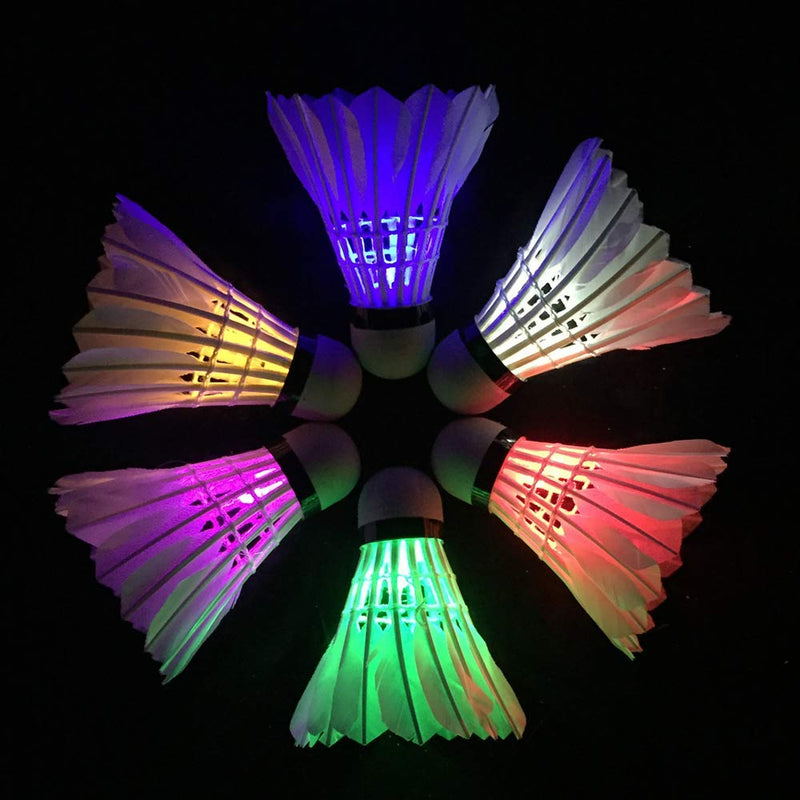ZHENAN LED Badminton Shuttlecocks Dark Night Glow Birdies Lighting for Outdoor & Indoor Sports Activities (Feather_6pcs) - BeesActive Australia