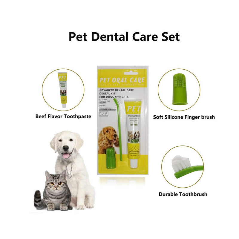 Puppycute 2 Pack Pet Toothbrush and Toothpaste for Dogs & Cats, Best Soft Silicone Pet Finger Toothbrush for Small Dogs Puppy Doggy, Dog Toothpaste Beef Flavor - BeesActive Australia