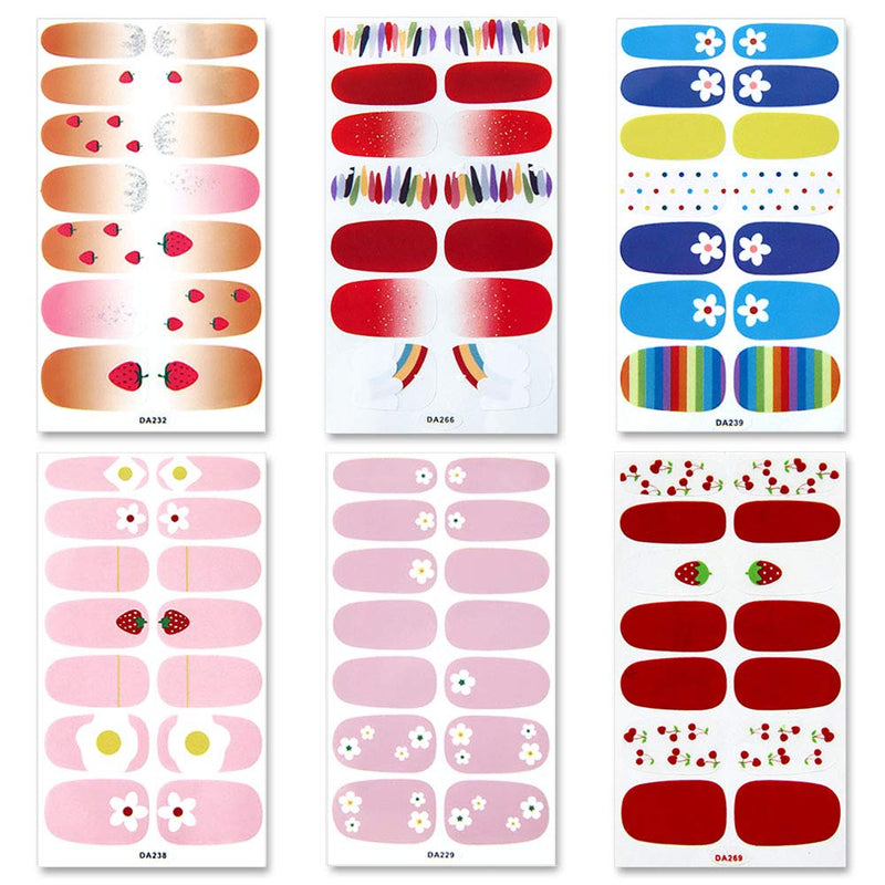 SILPECWEE 6 Sheets Rainbow Nail Polish Stickers Strips Set and 1Pc Nail File Flower Adhesive Nail Art Wraps Decals Tips Manicure Decoration No5 - BeesActive Australia