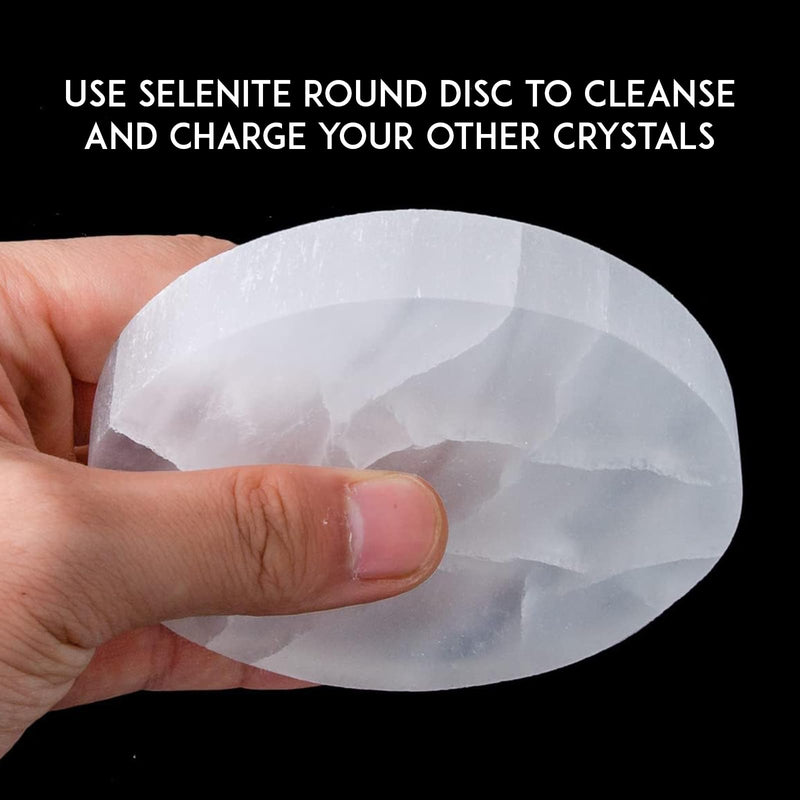 SG Selenite Crystal Charging Round Plate Handmade Natural White Selenite Disk Spiritual Healing Cleanse And Recharge Crystals Charging Plate Selenite Charging Plate Meditation Decoration Gift (7 cm) 7 cm - BeesActive Australia