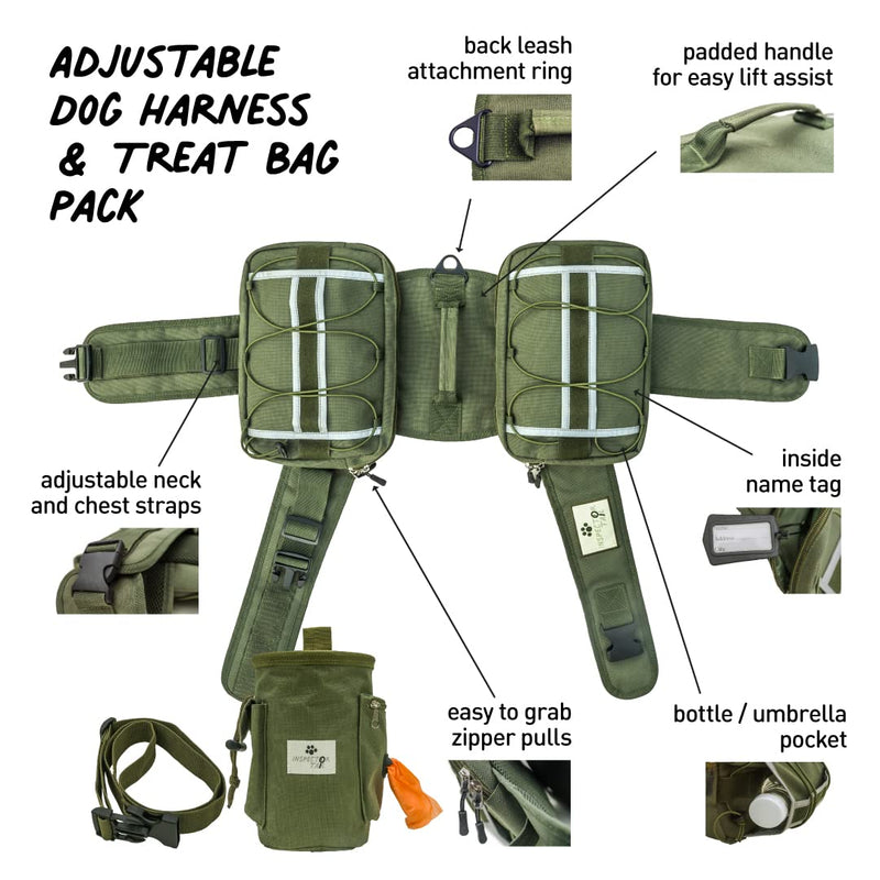 INSPECTOR TAIL 2 Pack Dog Saddle Bag & Treat Pouch as Hiking Gear Accessories. Waterproof Lightweight & Reflective Backpack w Pockets for Outdoor Travel & Camping for Medium & Large Dogs Range 44-88lb - BeesActive Australia