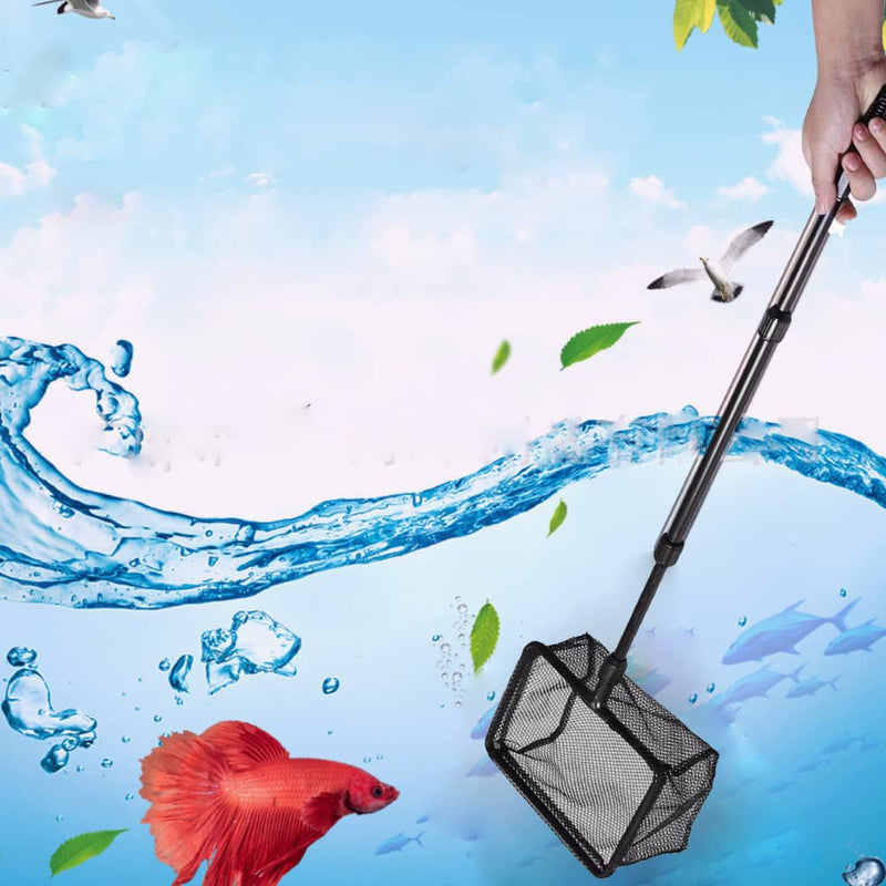 Pssopp Aquarium Fishing Landing Net Retractable Fish Tank Fishing Net Square Fish Shrimp Net Floating Objects Clean Tools for Fish Catch and Release Medium - BeesActive Australia