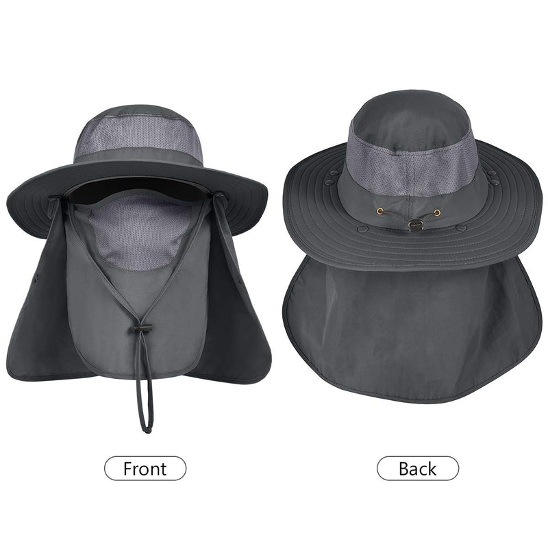 [AUSTRALIA] - LCZTN UPF 50+ Sun Protection Cap Wide Brim Fishing Hat with Face & Neck Flap Dark Gray 