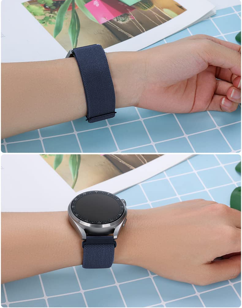WIGERLON Compatible with Garmin Venu 2 plus/Venu Sq/Vivoactive 3 watch band,Stretchy Nylon Replacement Strap bands fits most 20mm Watch Lugs Compatible for Vivoactive 3 Music/Forerunner 245 Music,Forerunner 645/645 Music Blue - BeesActive Australia