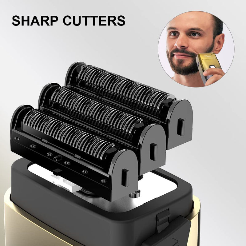 Hatteker Triple Blades Foil Shaver Electric Shaver Razor for Men Close Bald Head Barber Shaver Trimmer Waterproof Wet & Dry, Cordless, Gold - BeesActive Australia