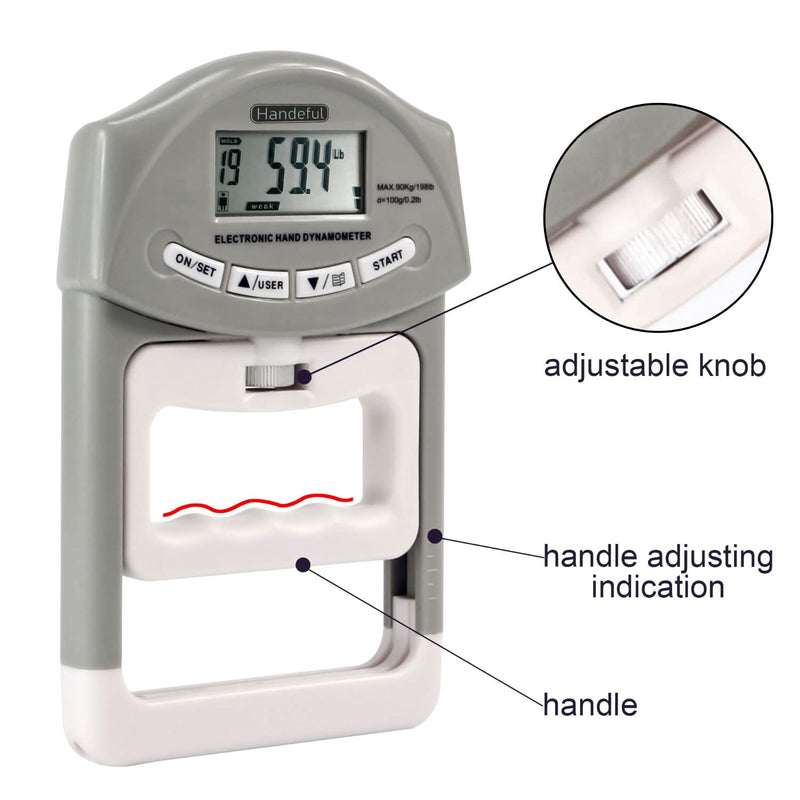 Handeful Digital Hand Dynamometer Grip Strength Measurement Meter Auto Capturing Electronic Hand Grip Power 198Lbs / 90Kgs Gray - BeesActive Australia
