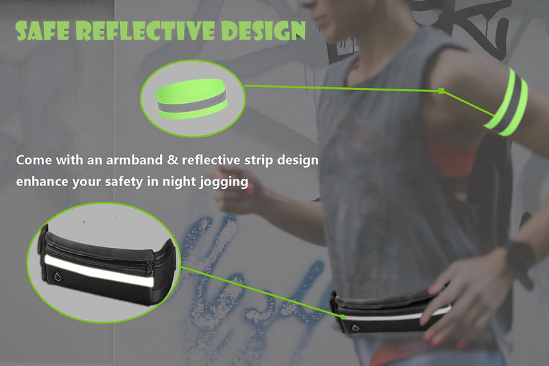 Running Belt for Women & Men, Slim Fanny Pack Bounce Free Waist Pack Waterproof for Jogging Gym Hiking, Fits Large Phone, with Headphone Port & Reflective Running Armband - BeesActive Australia