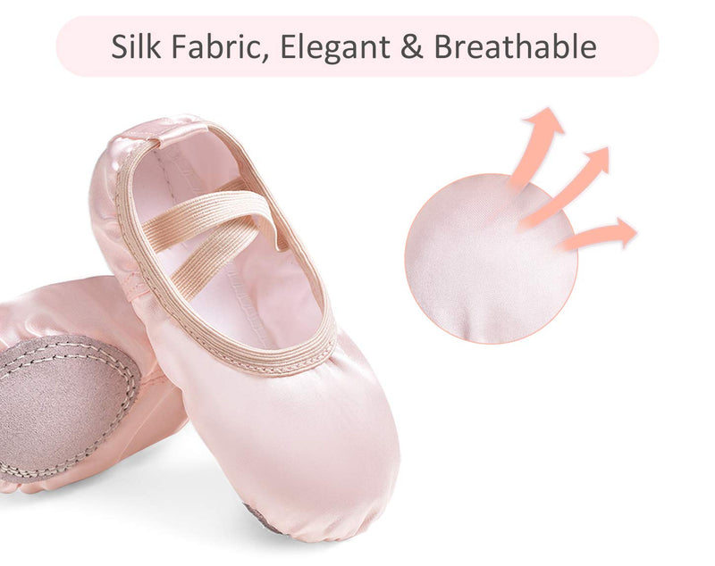 STELLE Girls Ballet Dance Shoes Satin Slippers Gymnastics Flats Split Sole with Ribbon 6 Toddler Ballet Pink(no Ribbon) - BeesActive Australia