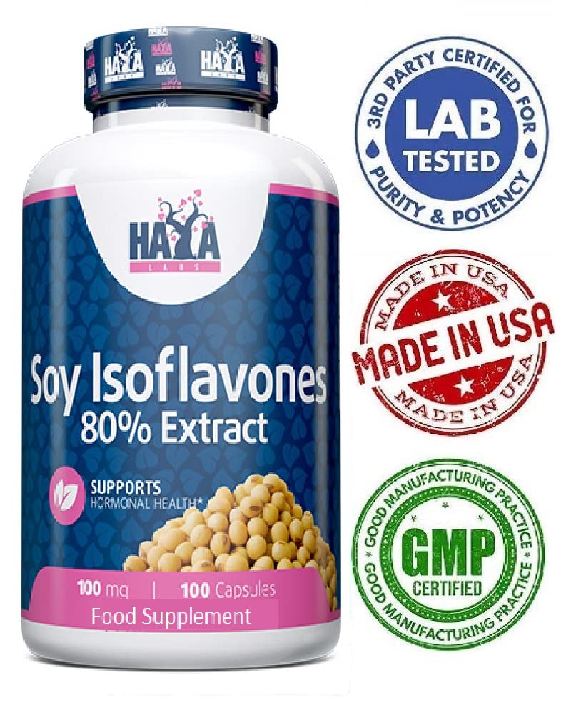 SOYA Isoflavones 80% Extract x 100 Capsules Non-GMO Supports Hormonal Health, Potent One-a-Day Formula Supplement - BeesActive Australia