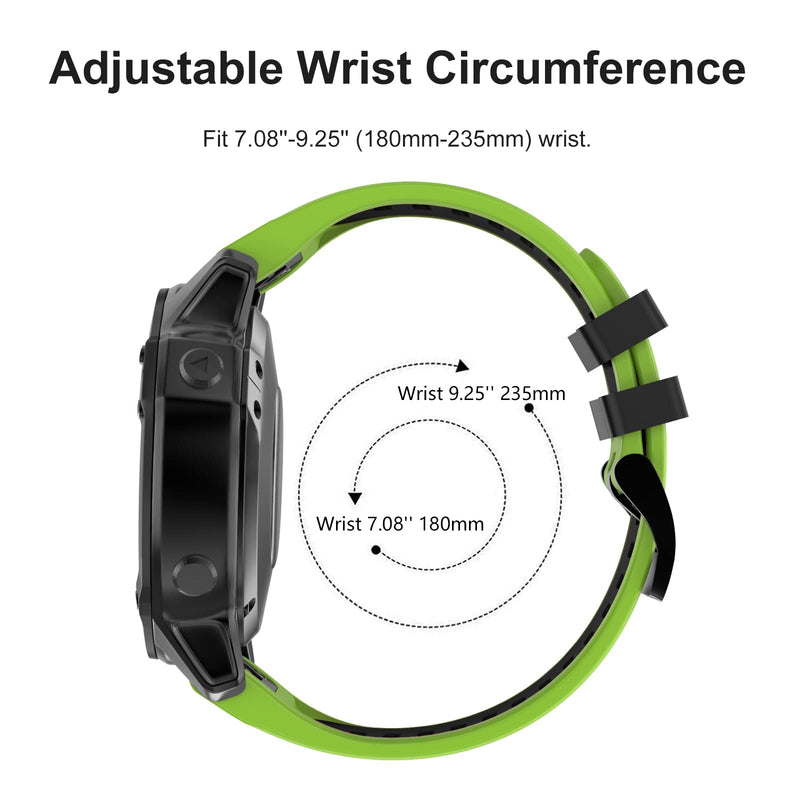 OVERSTEP Compatible with Fenix 6X Watch Band 26mm QuickFit Silicone Strap for Garmin Fenix 7X/Fenix 6X Pro/Fenix 5X/Fenix 5X Plus/Descent Mk2, Mk2i Smartwatch(Green-Black) Green-Black - BeesActive Australia