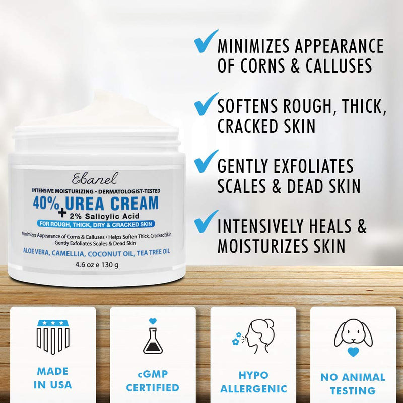 Urea Cream 40% Plus Salicylic Acid 4.6 Oz, Callus Remover Hand Cream Foot Cream For Dry Cracked Feet, Hands, Heels, Elbows, Nails, Knees, Intensive Moisturizes & Softens Skin, Exfoliates Dead Skin 4.6 Ounce - BeesActive Australia