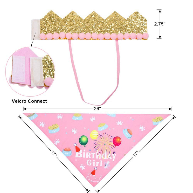 ADOGGYGO Dog Birthday Bandana Hat Set Dog Puppy Birthday Party Supply Dog Bandana Boy Girl Puppy Birthday Hat Scarf for Small Medium Dog Pet Pink - BeesActive Australia