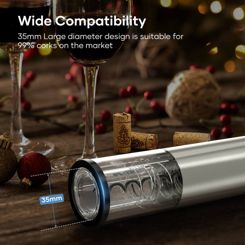 Crenova 6-in-1 Wine Opener Electric Rechargeable Automatic Corkscrew Bottle Opener set with Vacuum Stopper, Aerator Pourer, Foil Cutter, Display Base & USB Charging Cable, Silver - BeesActive Australia
