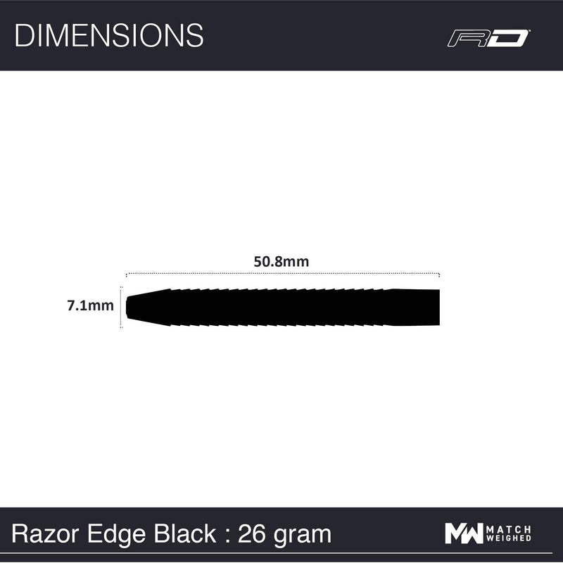 [AUSTRALIA] - Razor Edge Black 22g, 24g, 26g or 28g Tungsten Darts with Flights and Stems 26.0 Grams 