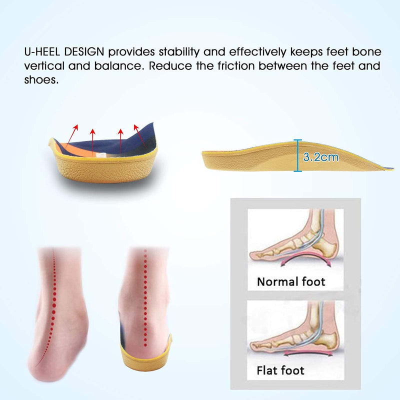 Orthotic Insoles, RooRuns 3/4 High Arch Support Insoles Shoe Inserts for Flat Feet, Plantar Fasciitis, Foot Arch, Feet Fatigue - Heel Cushion for Men, Woman, Deep Blue, Medium (6-9.5 UK) Medium (5.5-8 UK) - BeesActive Australia