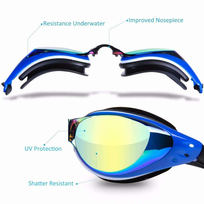 AIKOTOO Nearsighted Swim Goggles, Shortsighted Swimming Goggles -1.5 Mirrored Coating Blue 19 - BeesActive Australia