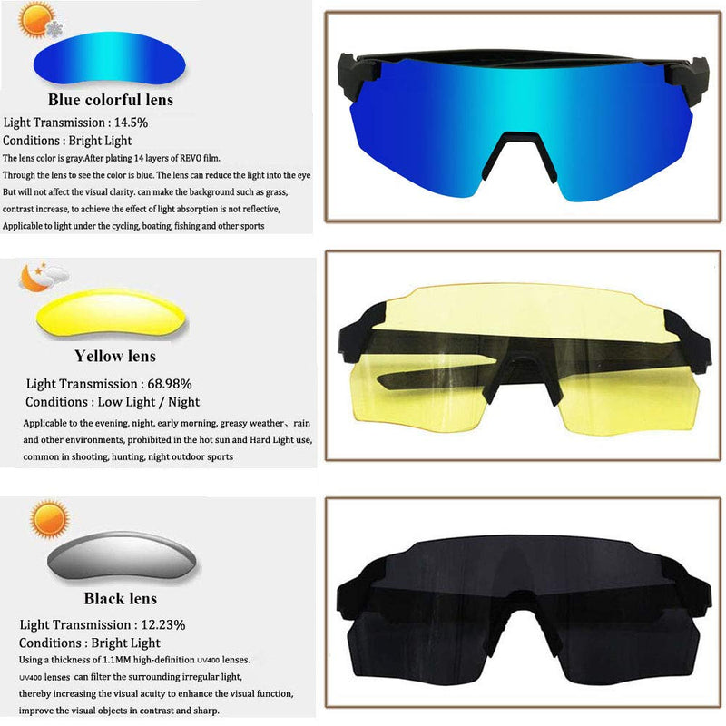 Cycling Glasses Sports Sunglasses with 3 Interchangeable Lenes for Men Women Black Blue - BeesActive Australia