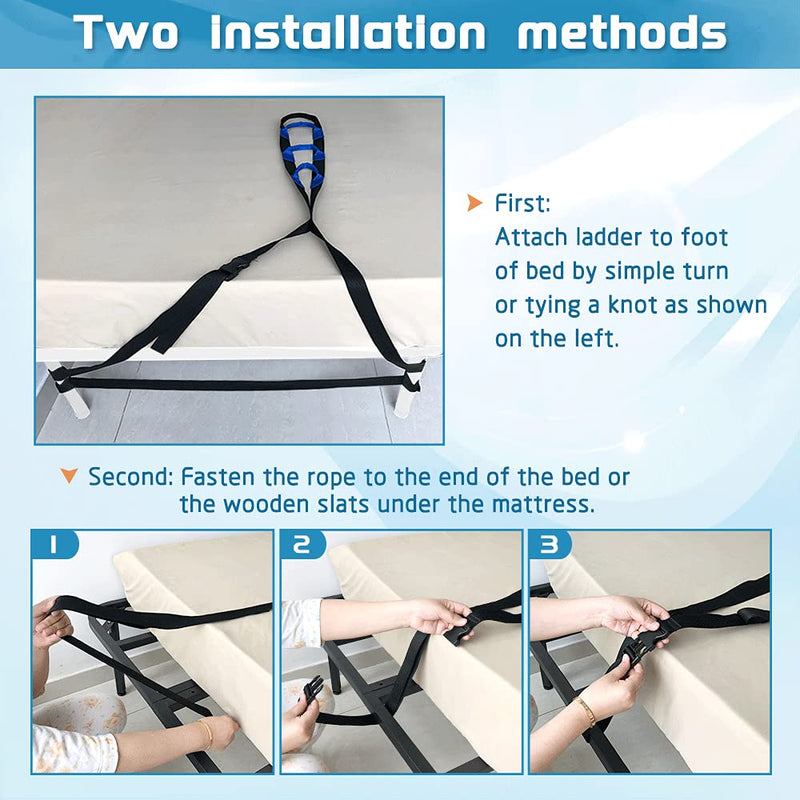 NEPPT Bed Ladder Assist - Pull Up Bed Rope Ladder Beds Rails Assist Strap for Elderly and Seniors Bedridden Patients Lifting Assistance with Handle Adjustable Sit Up Helper Safety Bedside Hand Grips Black - BeesActive Australia