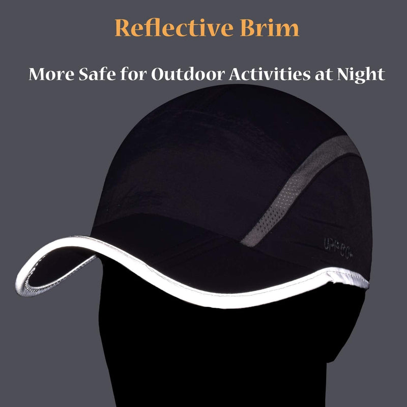 ELLEWIN Unisex Baseball Cap UPF 50 Unstructured Hat with Foldable Long Large Bill A- Reflective Black M/L - BeesActive Australia