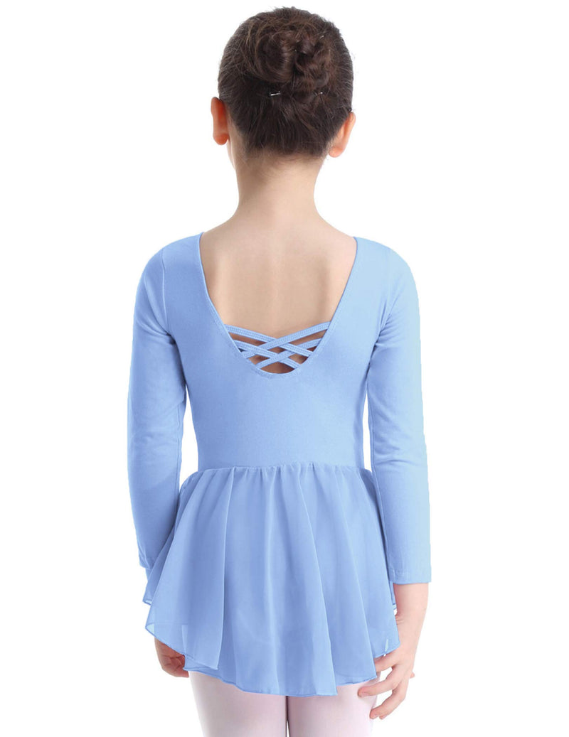 Boyoo Girl's Ballet Dance Dress Long Sleeve Classic Ballet Skirted Leotard for 3-11 Years Blue 3-4T - BeesActive Australia