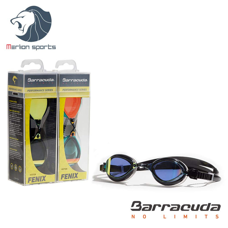 [AUSTRALIA] - Barracuda Swim Goggle Fenix Mirror - Patented TriFushion System, Mirror Lens Anti-Fog UV Protection Anti-Glare Easy Adjusting Quick Fit Comfortable for Adults Men Women IE-72710 BLACK(NEW LOGO) 