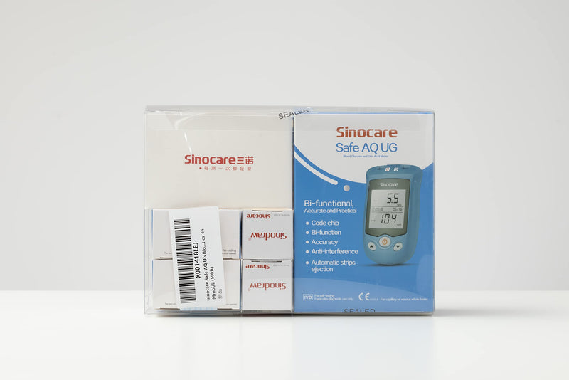 sinocare 2-in-1 Uric Acid & Blood Glucose Test Kit, Safe AQ UG Multifunctional Monitor for Blood Sugar & Gout Test, w/Test Strips x 100 & Lancing Devices x 100, for Diabetics & Gout - in mmol/L Safe AQ UG test kit w/ strips × 100 - BeesActive Australia