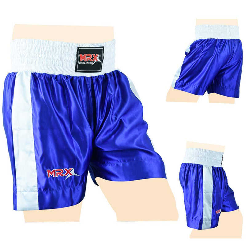 Men Boxing Shorts for Boxing Training Fitness Gym Cage Fight MMA Mauy Thai Kickboxing Trunks Clothing Medium Blue/White - BeesActive Australia