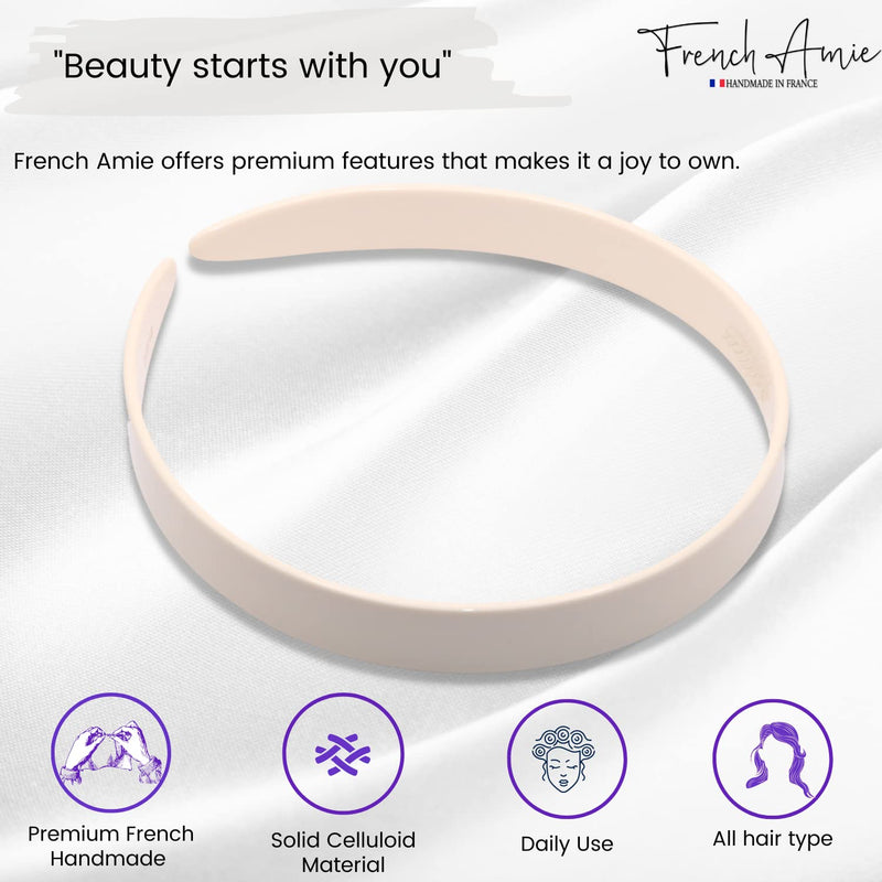 French Amie Wide 1/2" Celluloid Handmade Non Slip Grip Hair Headbands for Women, Made in France (Solid Ivory) Solid Ivory - BeesActive Australia