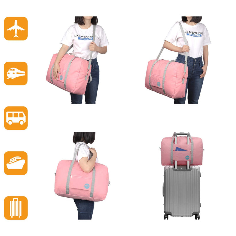 Wandf Foldable Travel Duffel Bag Luggage Sports Gym Water Resistant Nylon A-Coral Pink - BeesActive Australia