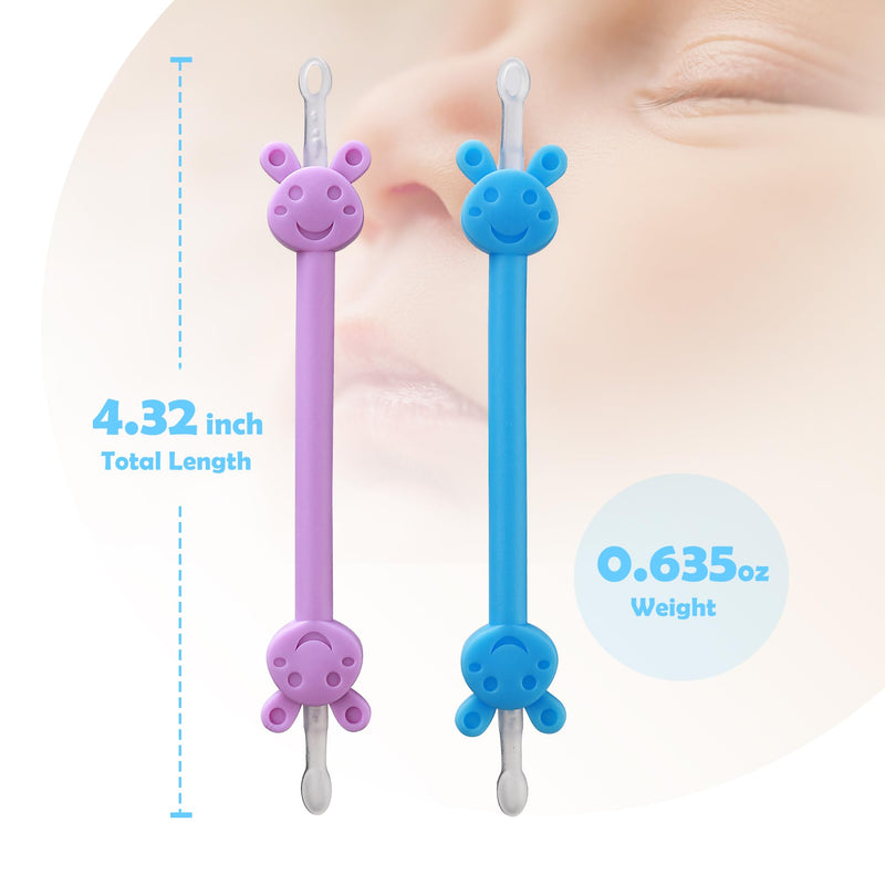 Baby Nose Ear Cleaning Tool 2 Pack - Nasal Booger Ear Clearner Dual Earwax Snot Remover,Suitable for Newborns and Infants with Soft Flexible Silicone Dual Ended Design - BeesActive Australia