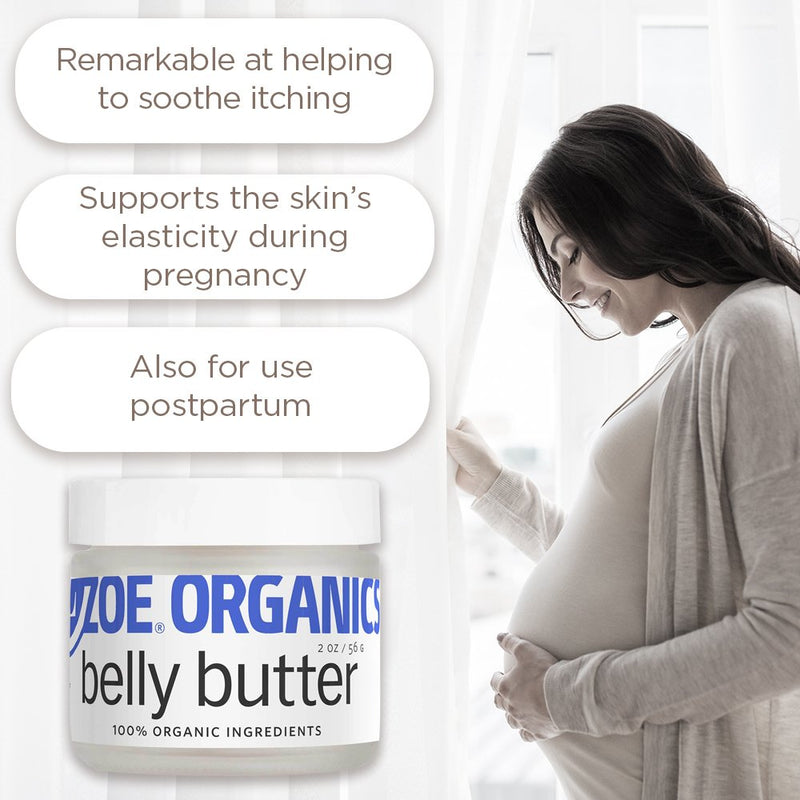 Zoe Organics - Organic Belly Butter, Rich Conditioning Treatment for Stretching Skin During Pregnancy, For Stretch Marks and Supports Skin Elasticity (2 Ounces) - BeesActive Australia