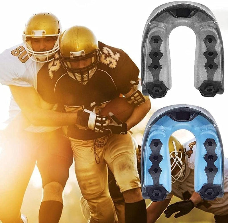 2pcs Sports Mouth Guard,Sports Mouthguard Boxing for Removable Strap Easy to Fit Soft Mouthpiece,Suitable for Football MMA Soccer Hockey with Box Rugby Braces (Black Blue— Adult) - BeesActive Australia