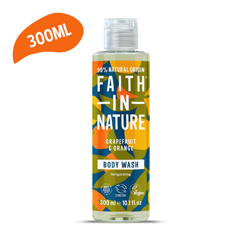 Faith In Nature 300 ml Natural Grapefruit and Orange Body Wash, Invigorating, Vegan and Cruelty Free, No SLS or Parabens Grapefruit & Orange - BeesActive Australia
